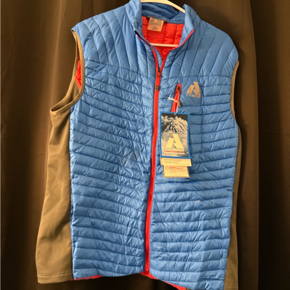 Eddie Bauer Blue Insulated Vest with Red Accents